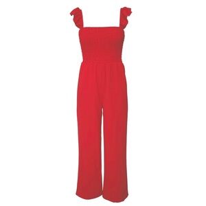 Xhilaration Womens Linen Blend Ruffle Sleeveless Wide Leg Jumpsuit Coral Pink